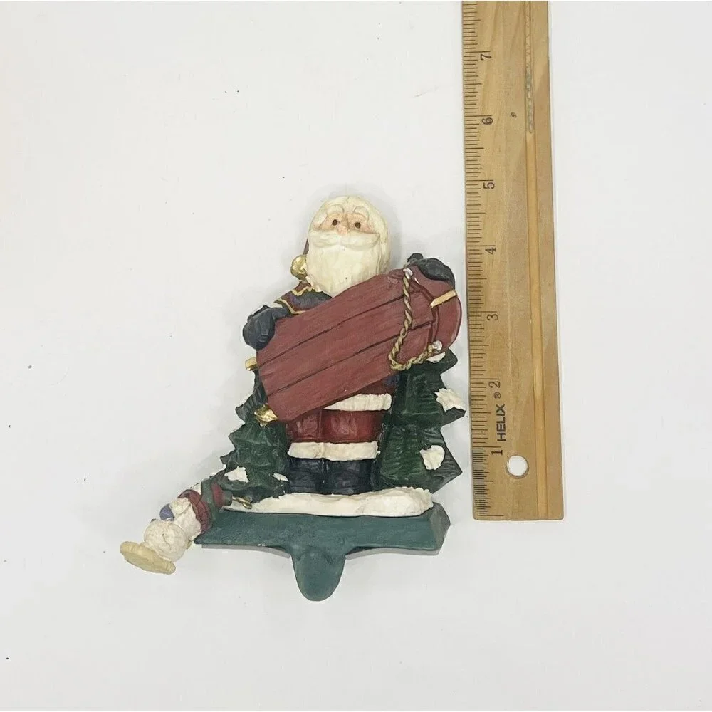 Santa Claus Stocking Hanger Sled Snow Christmas Holder Cast Iron Figi Sledding